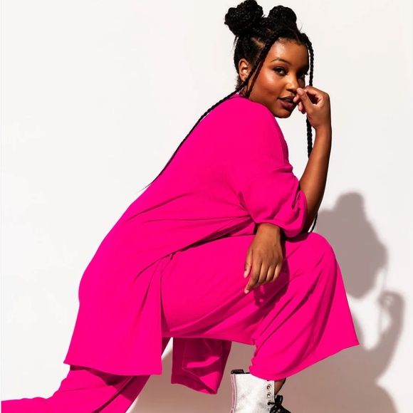 Dressed in Lala Lex Ribbed Playsuit in Hot Pink - Picture 4 of 11